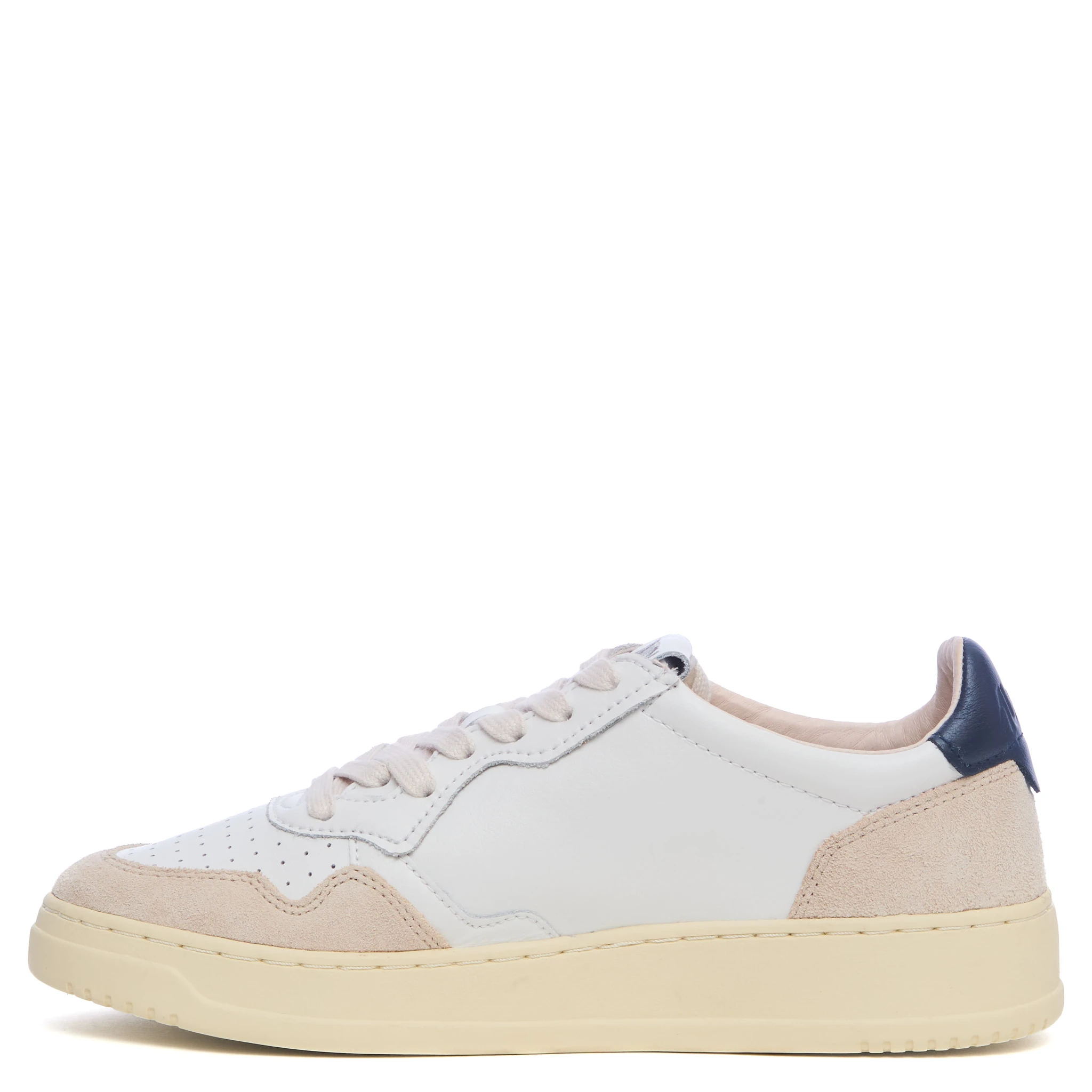 Sneakers Medalist Low In Pelle Bianca, Blu E Suede Beige