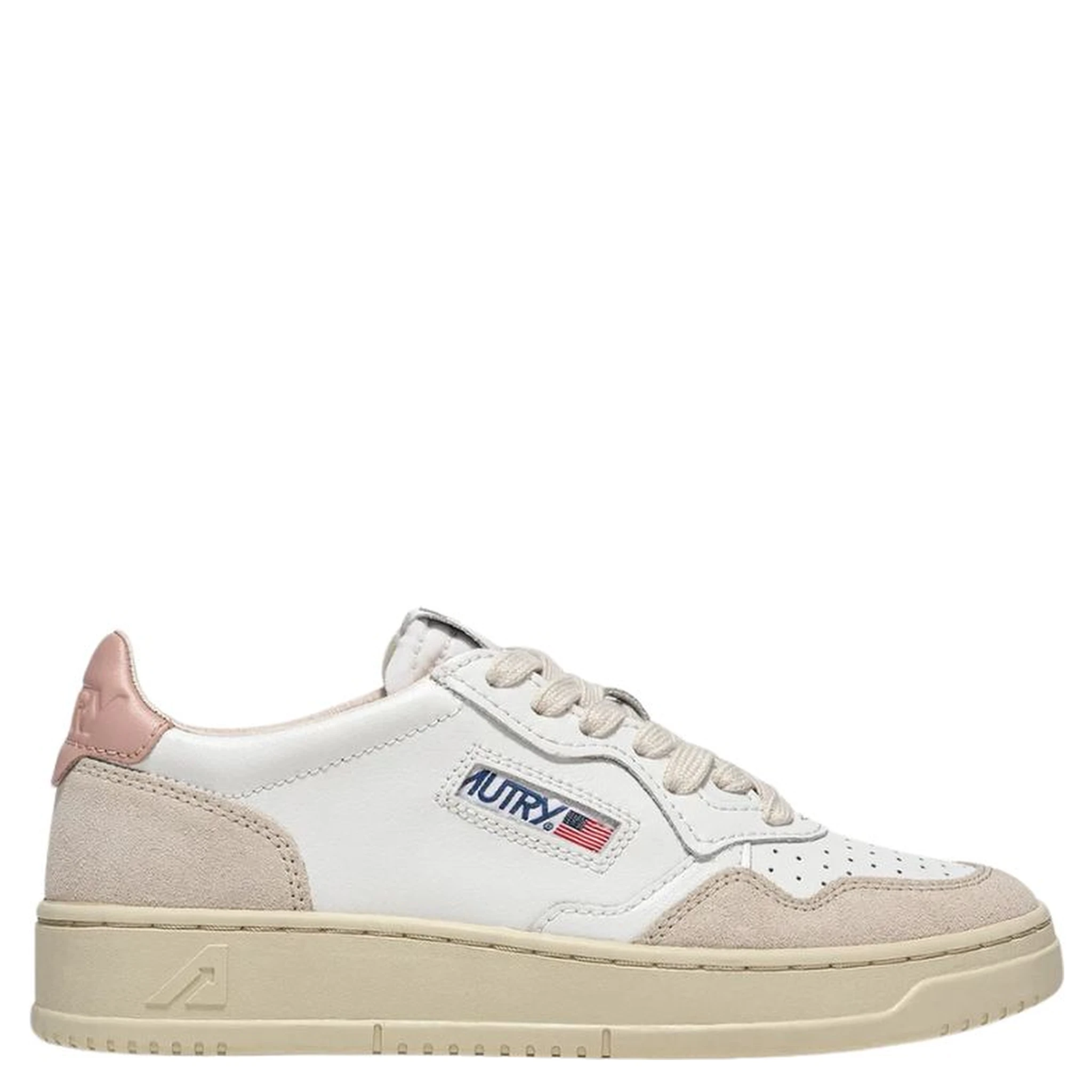Sneakers Medalist Low In Pelle Bianca, Powder E Suede Beige