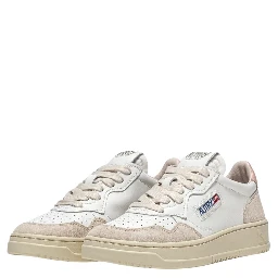Sneakers Medalist Low In Pelle Bianca, Powder E Suede Beige