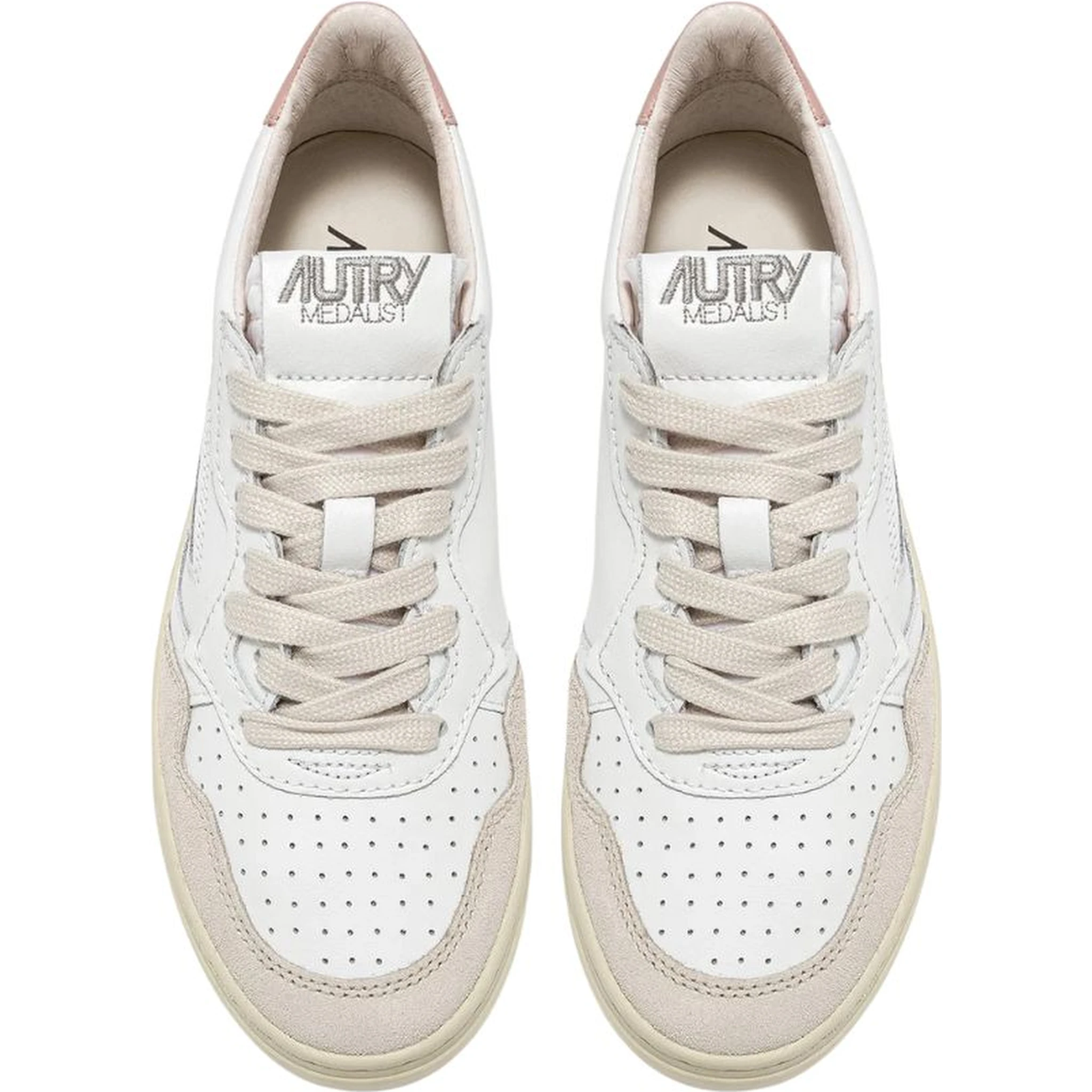 Sneakers Medalist Low In Pelle Bianca, Powder E Suede Beige
