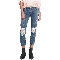 Blue Cotton Cropped Jeans
