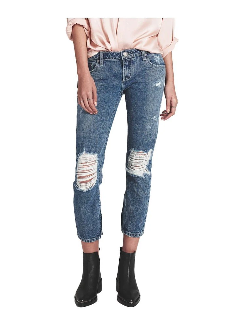 Blue Cotton Cropped Jeans