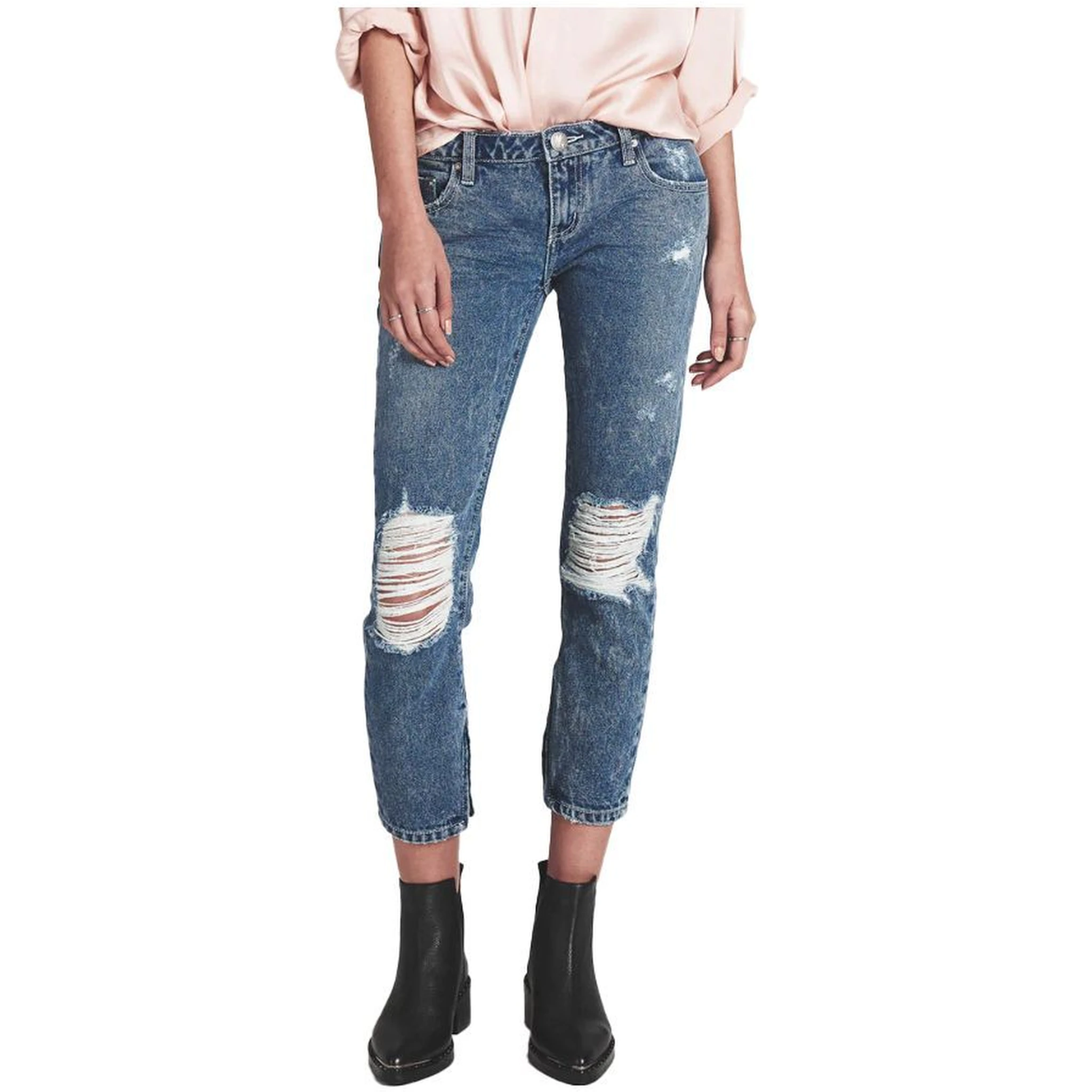 Blue Cotton Cropped Jeans