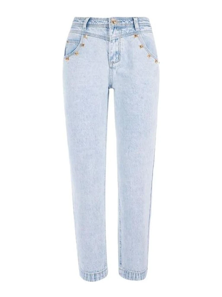 Light Blue Cotton Boyfriend Jeans