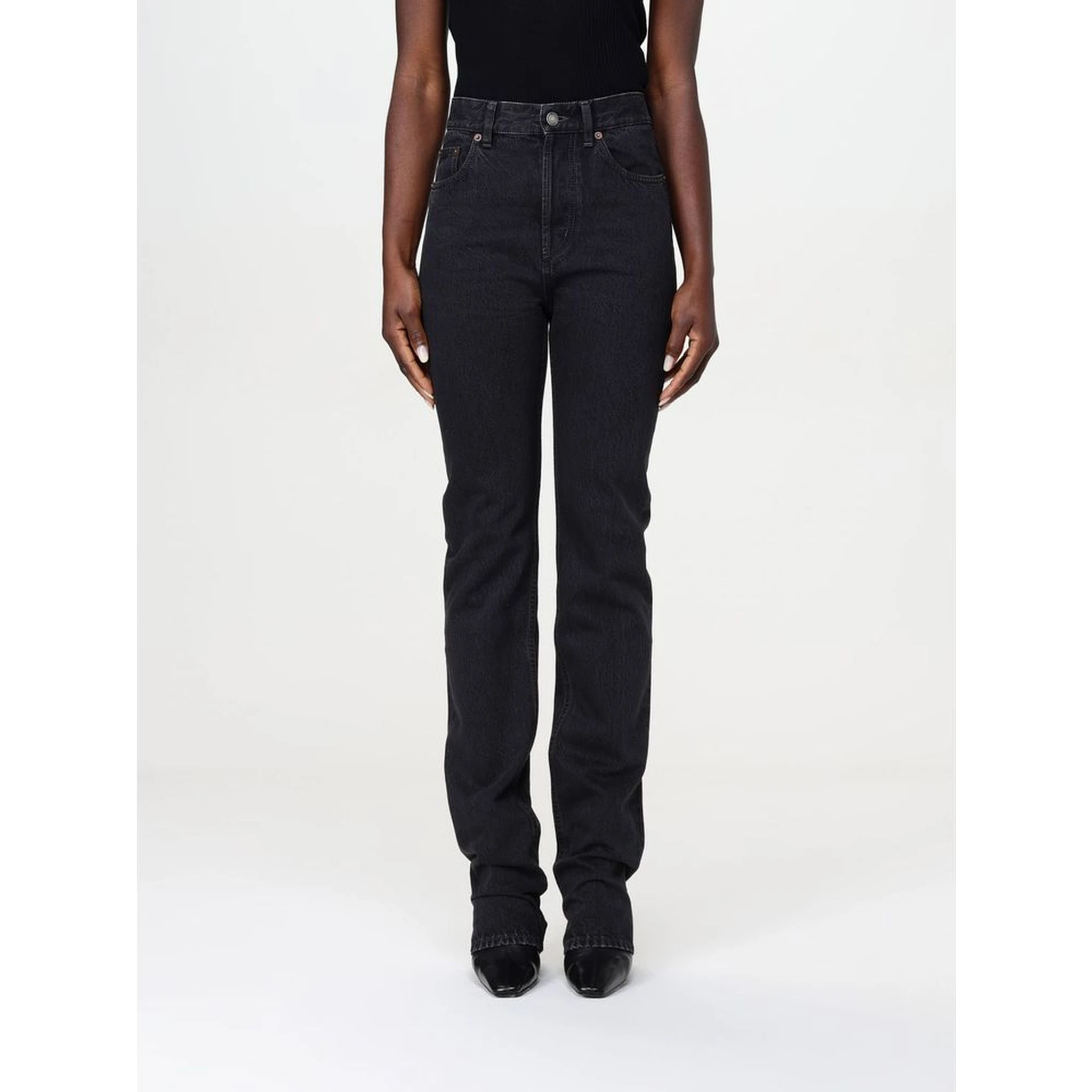 Black Cotton Straight-Leg Jeans