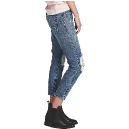 Blue Cotton Cropped Jeans