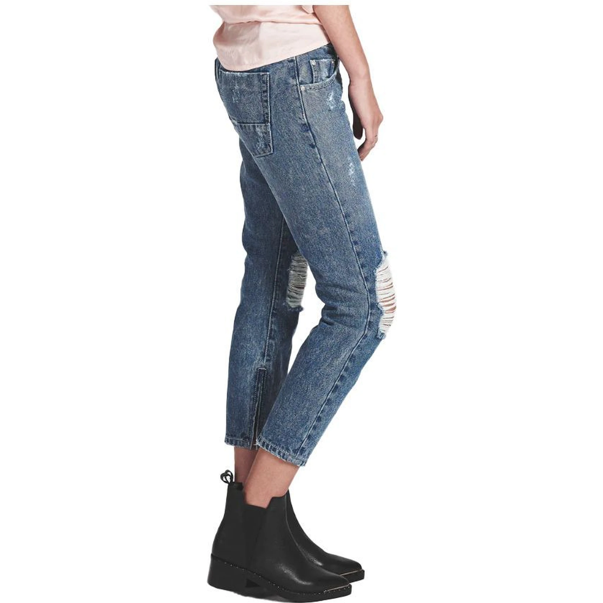 Blue Cotton Cropped Jeans