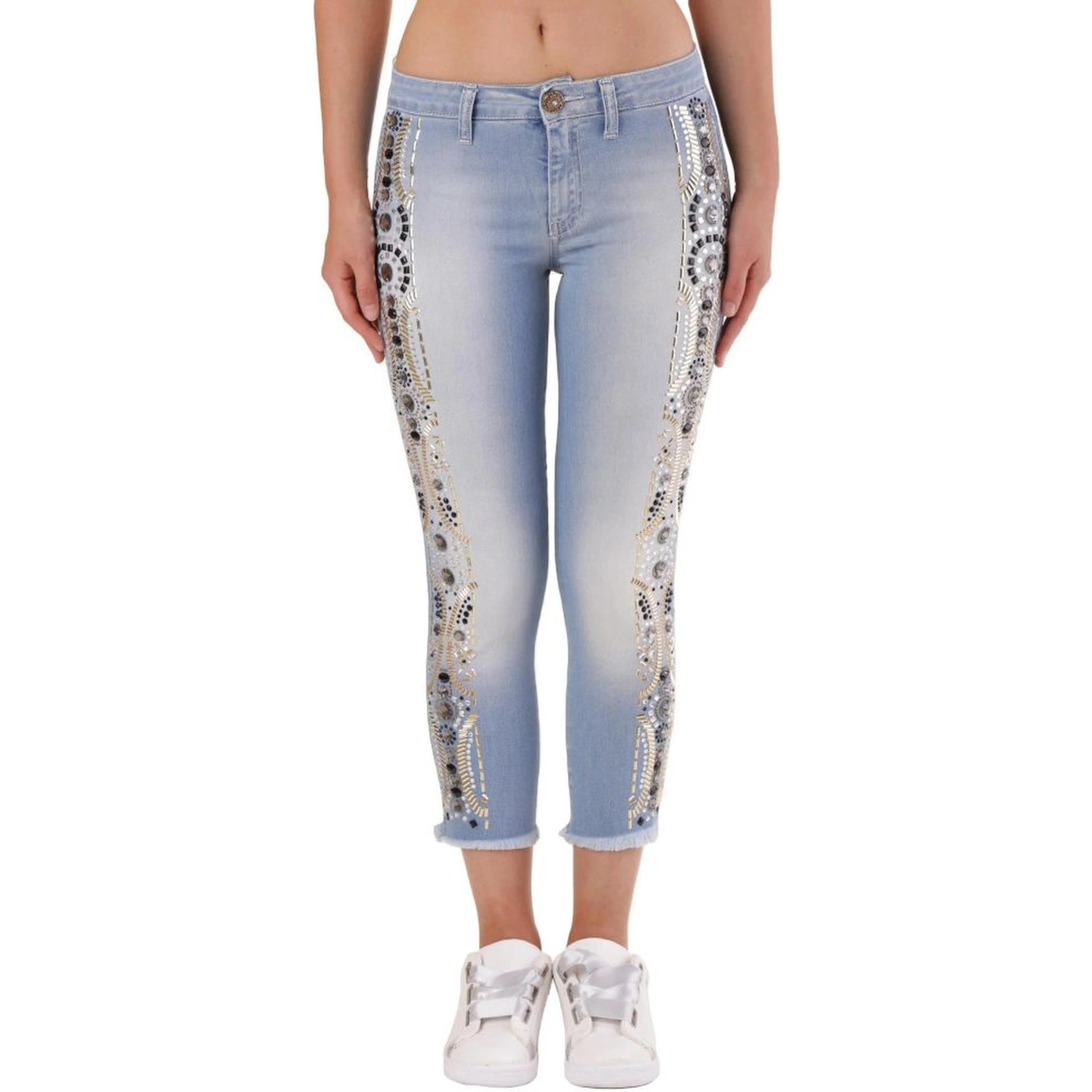 Blue Cotton Cropped Jeans