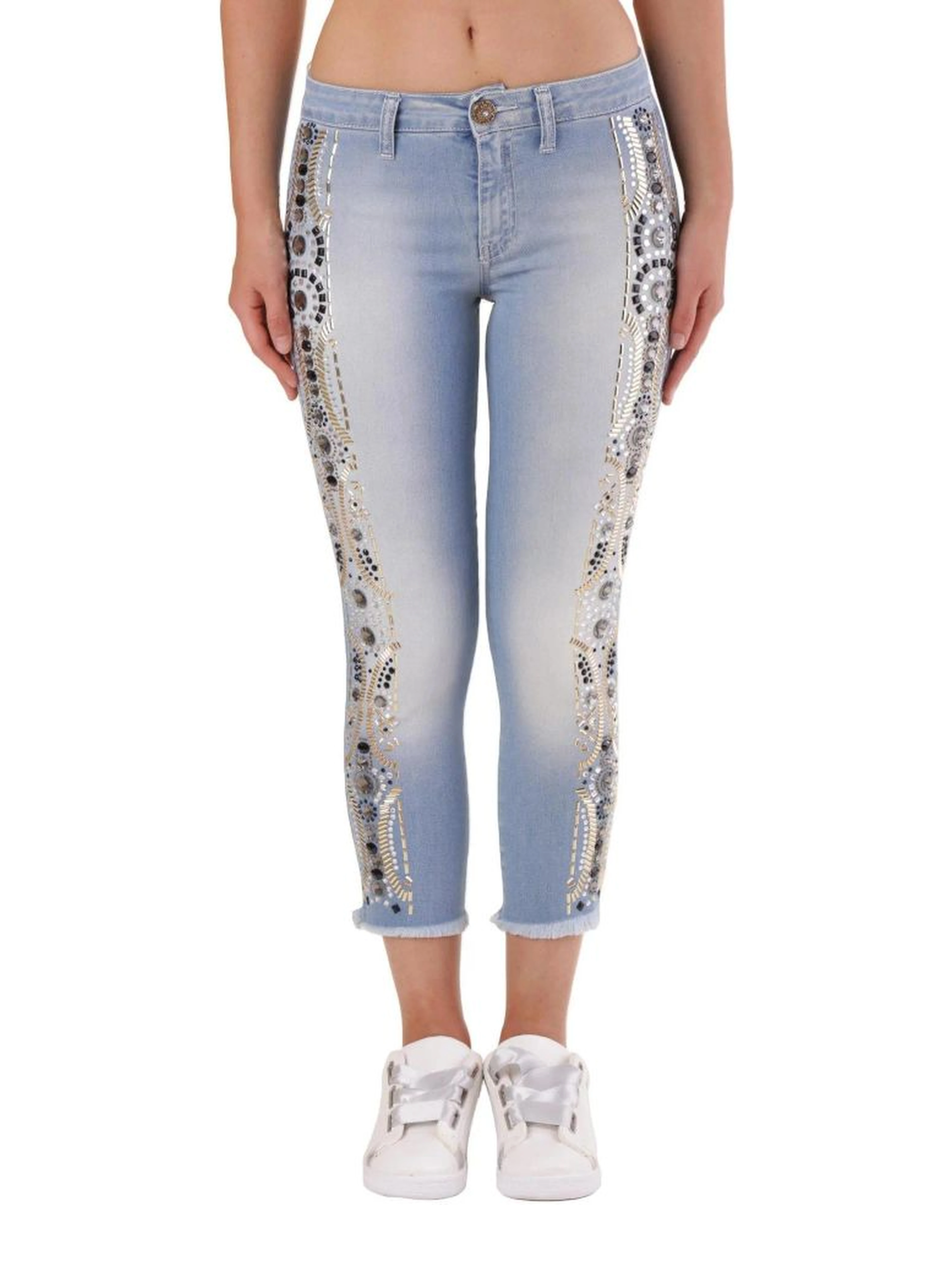 Blue Cotton Cropped Jeans