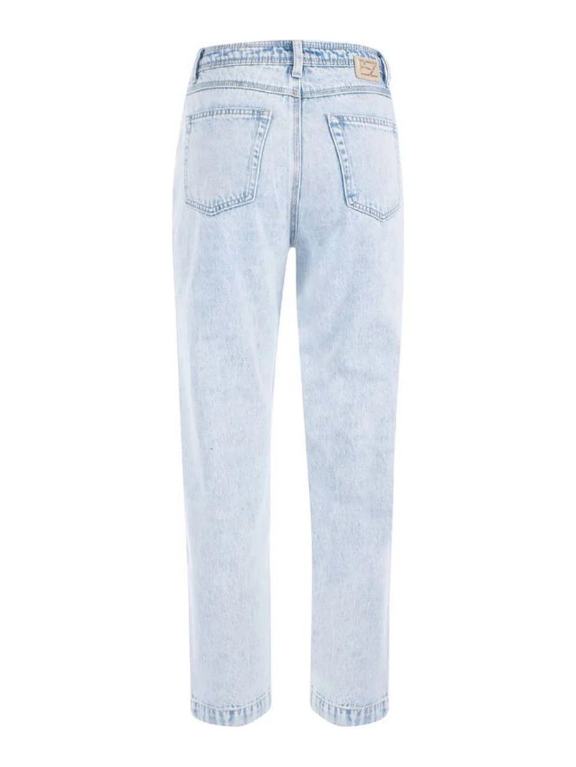 Light Blue Cotton Boyfriend Jeans