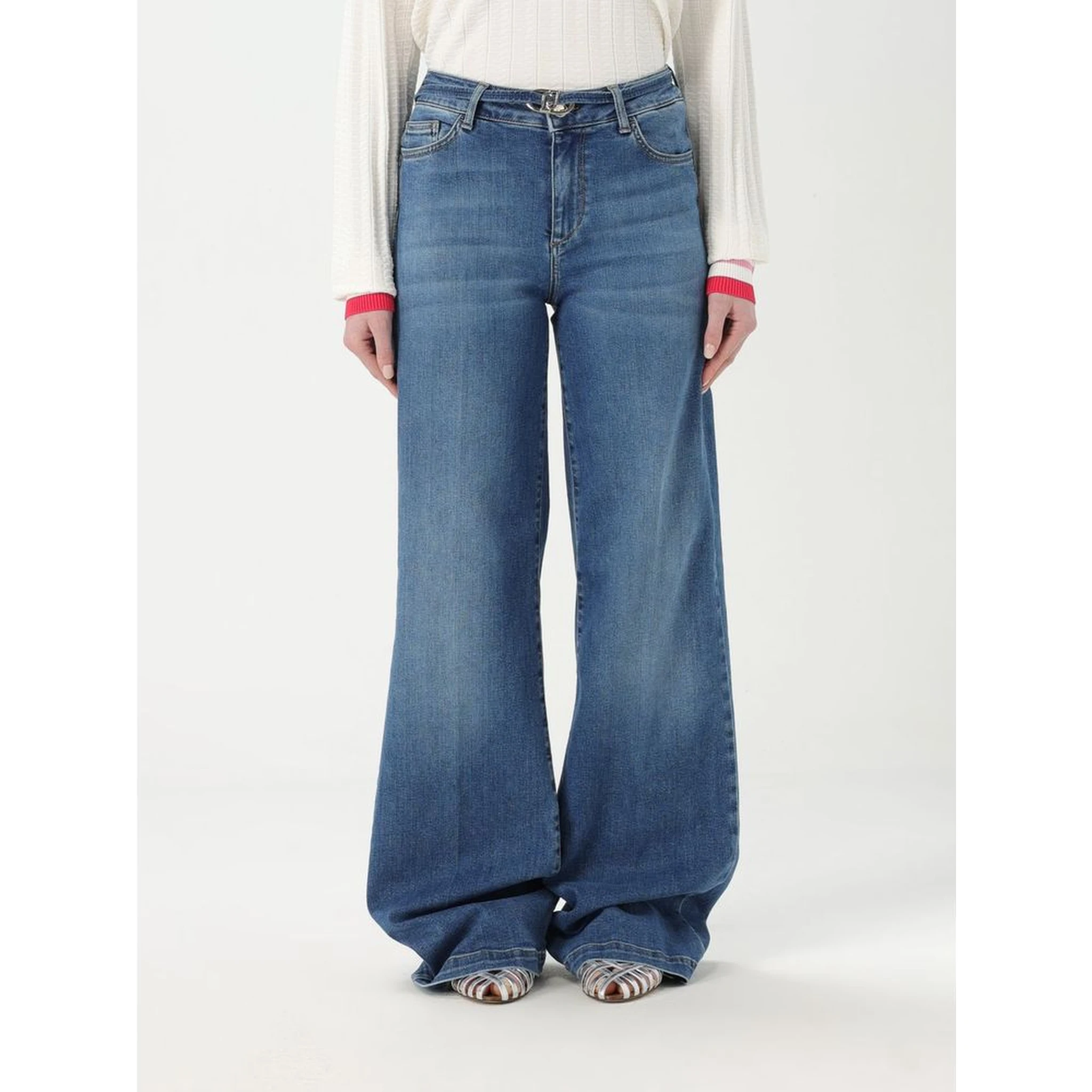 Blue Cotton Flared Jeans
