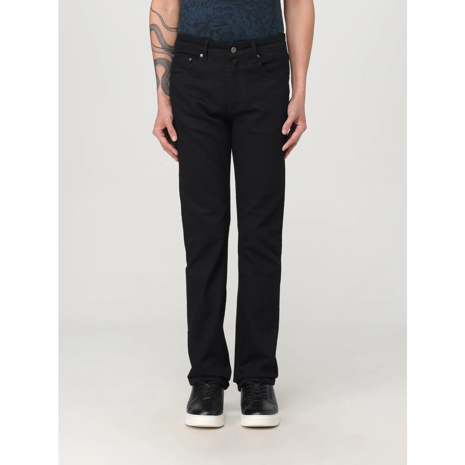 Black Cotton Straight-Leg Jeans