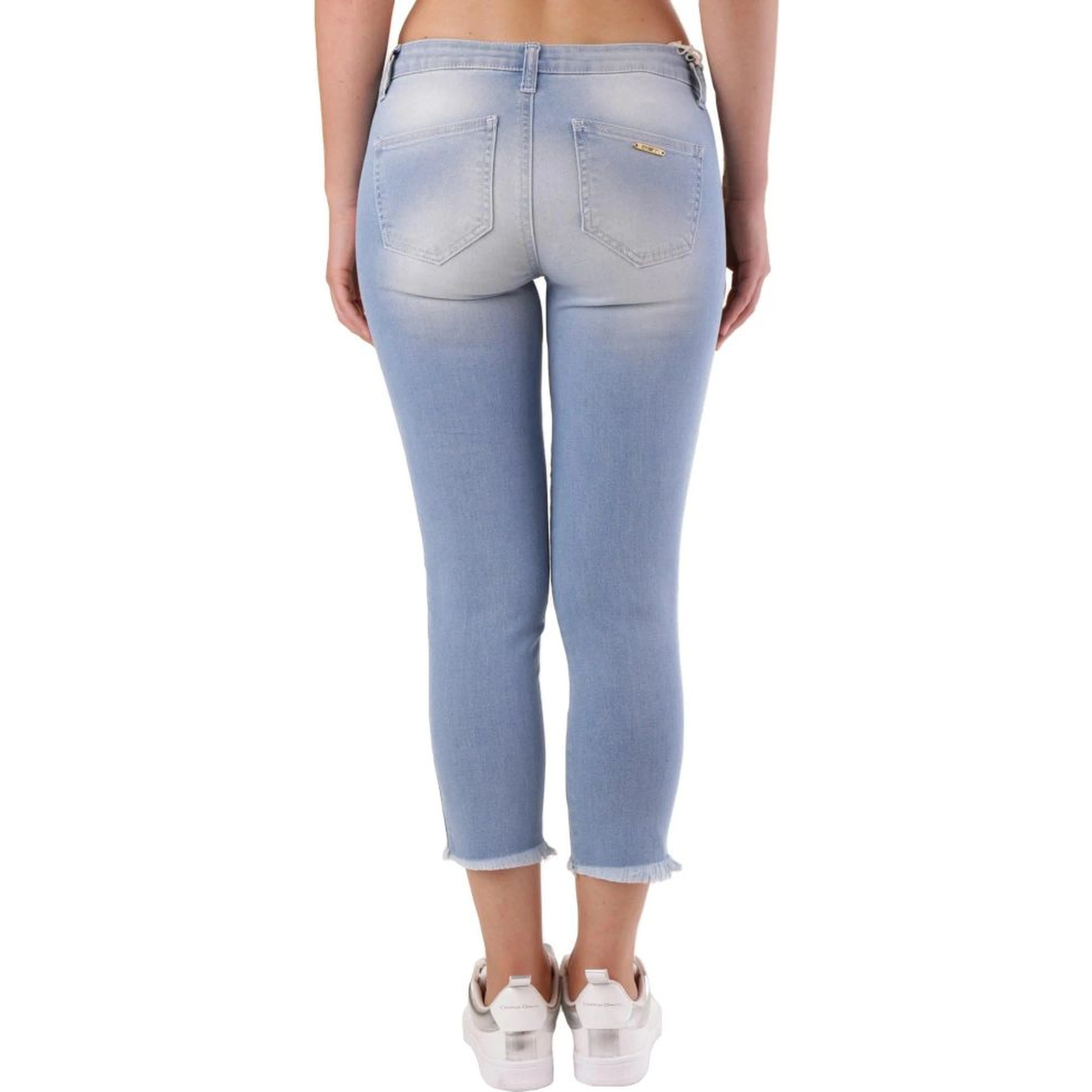 Blue Cotton Cropped Jeans