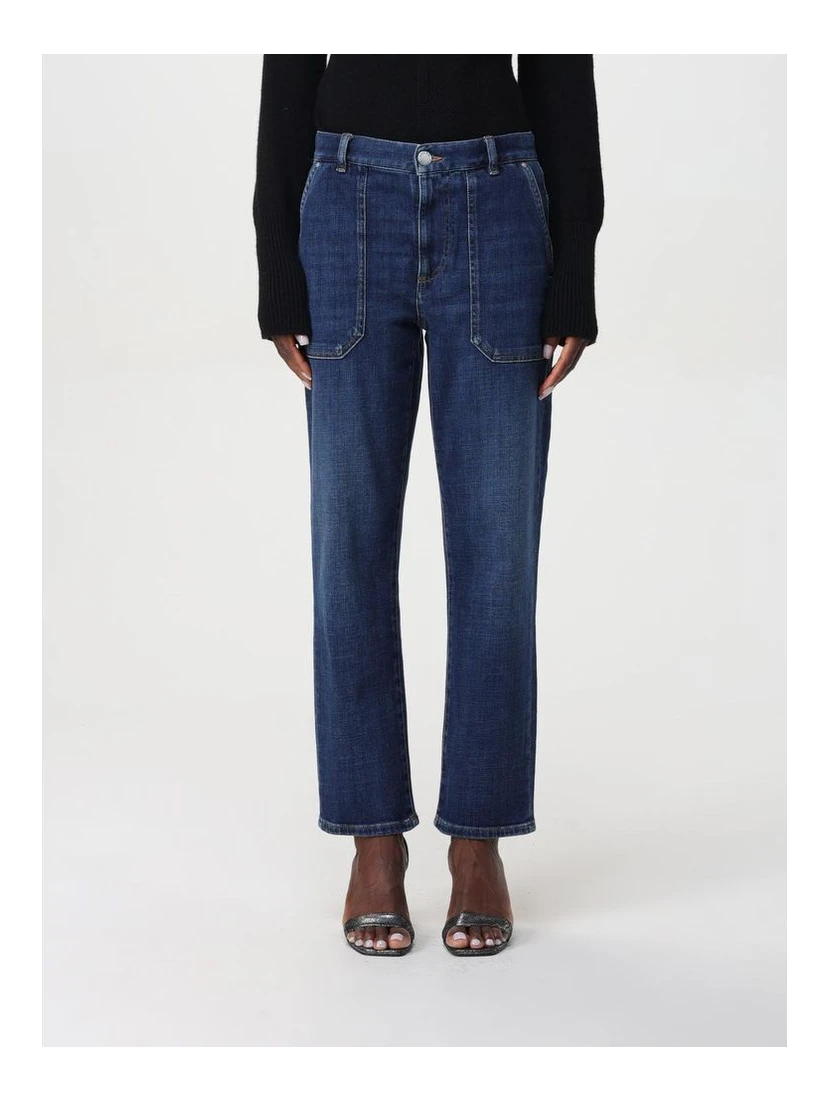Blue Denim Straight-Leg Jeans