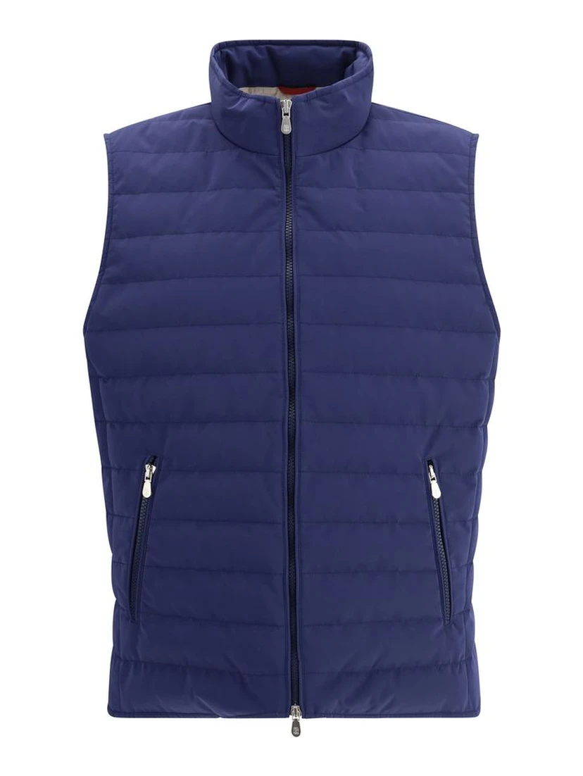 Blue Polyester Sleveless Jacket