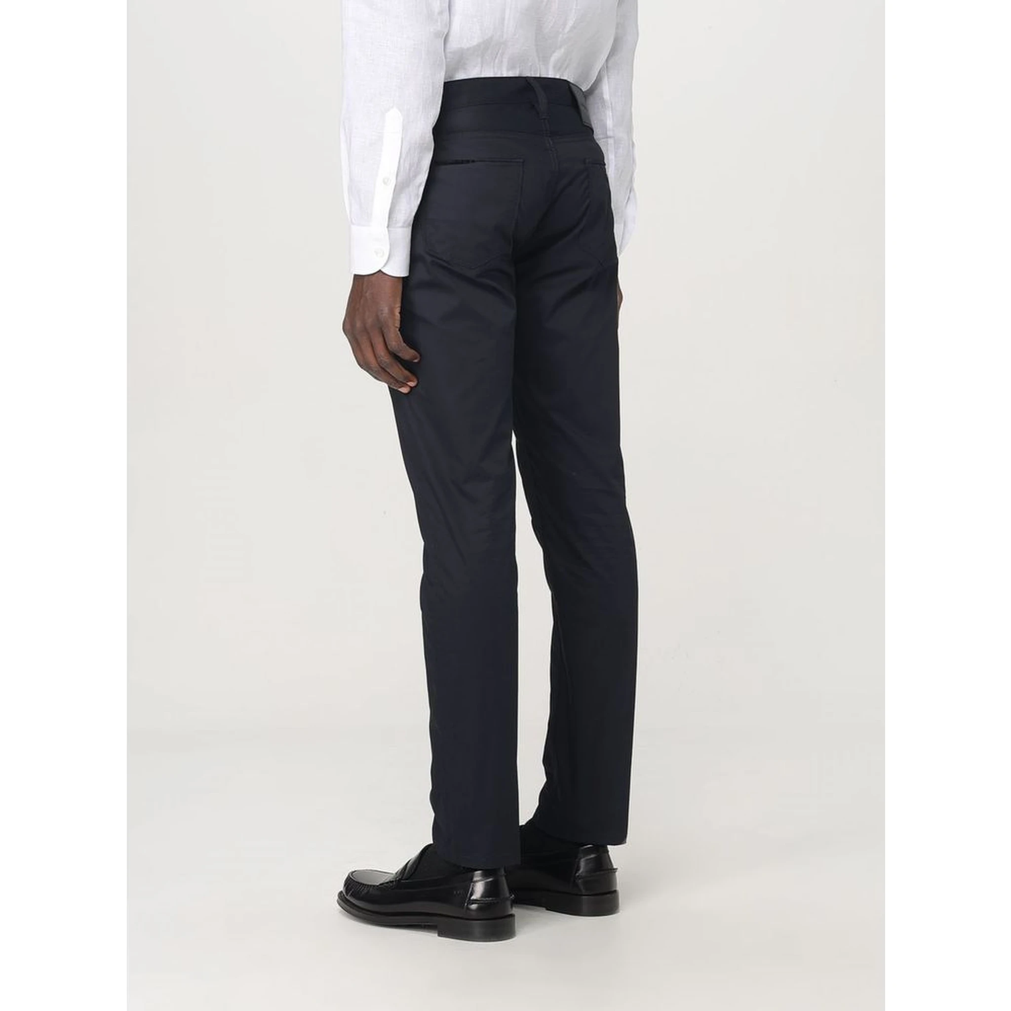 Blue Cotton Casual Pants