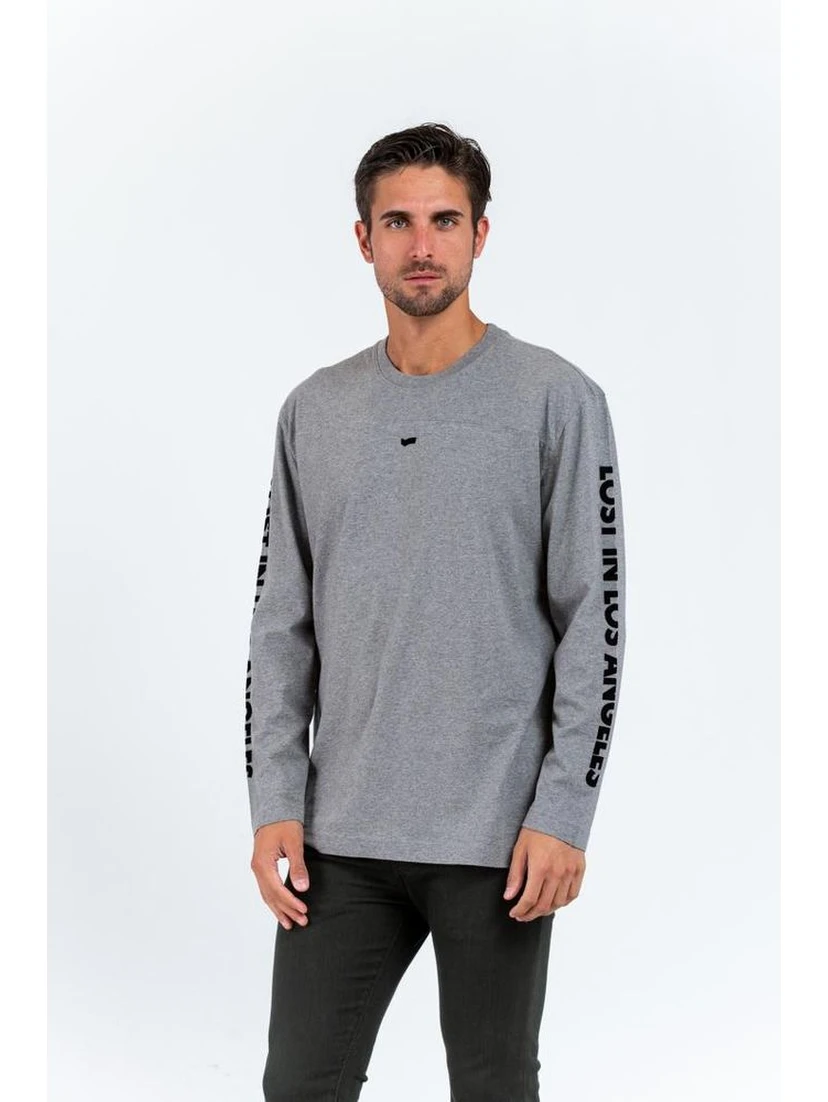 Gray Cotton Long Sleeve T-Shirt