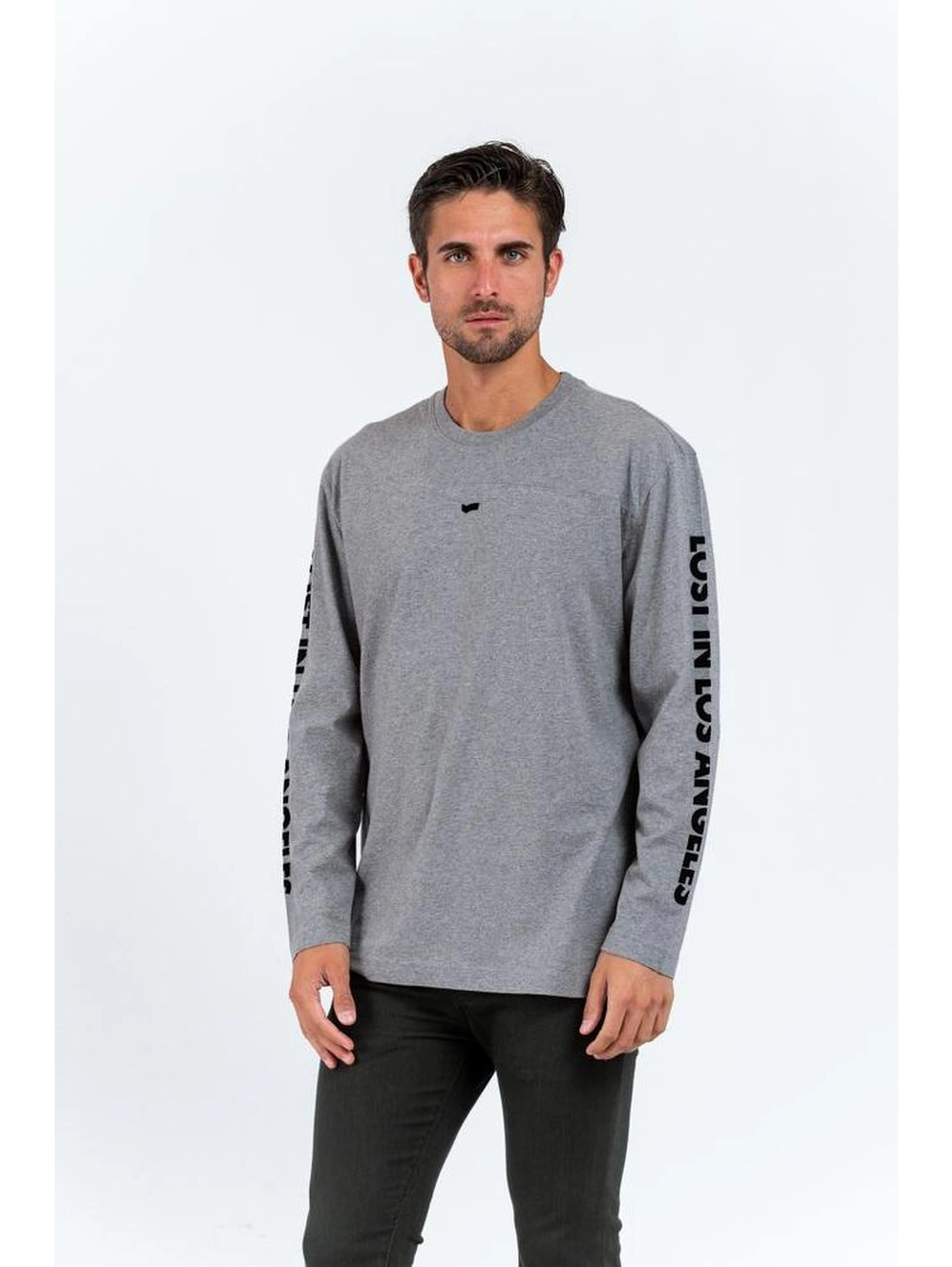 Gray Cotton Long Sleeve T-Shirt