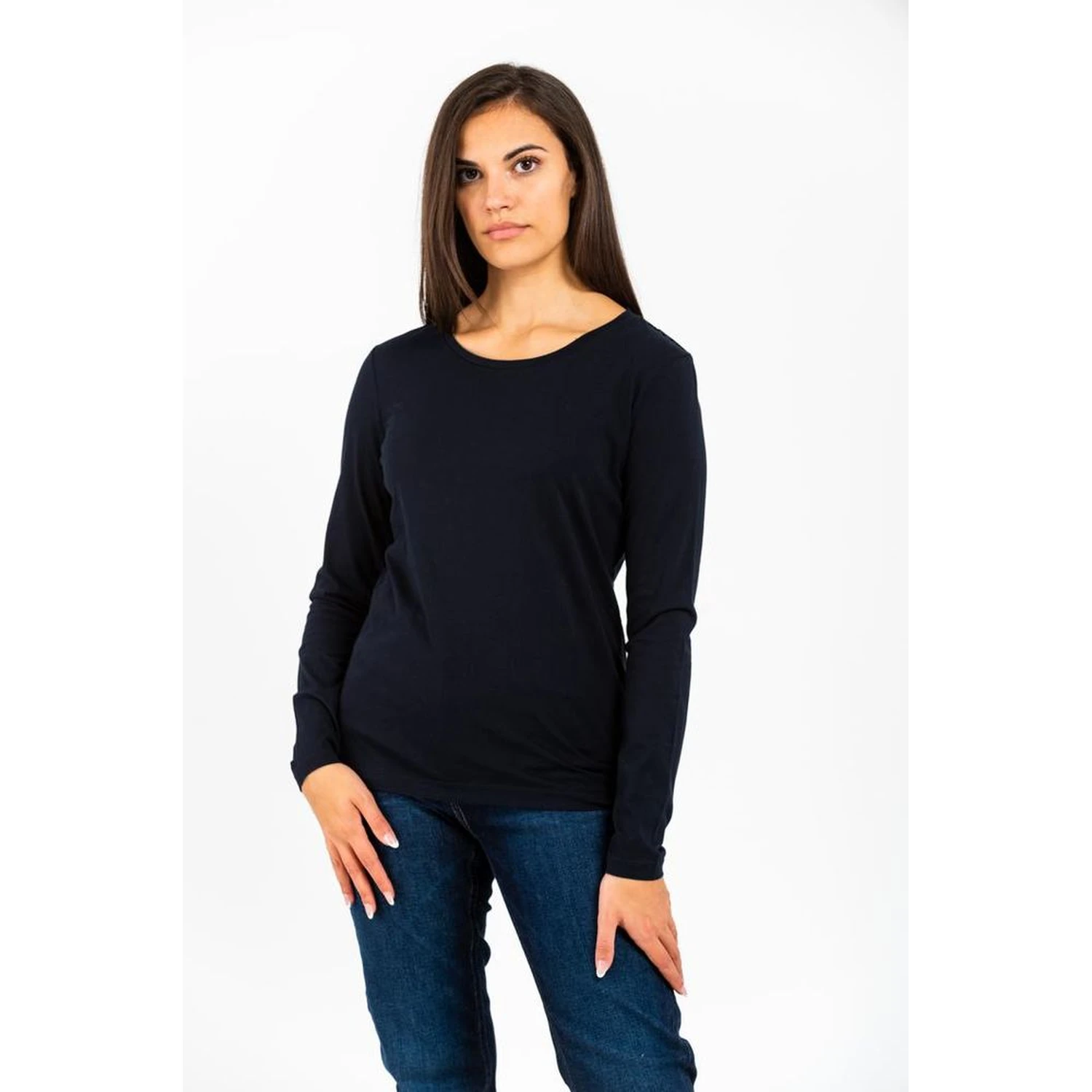 Navy Blue Cotton Long Sleeve T-Shirt