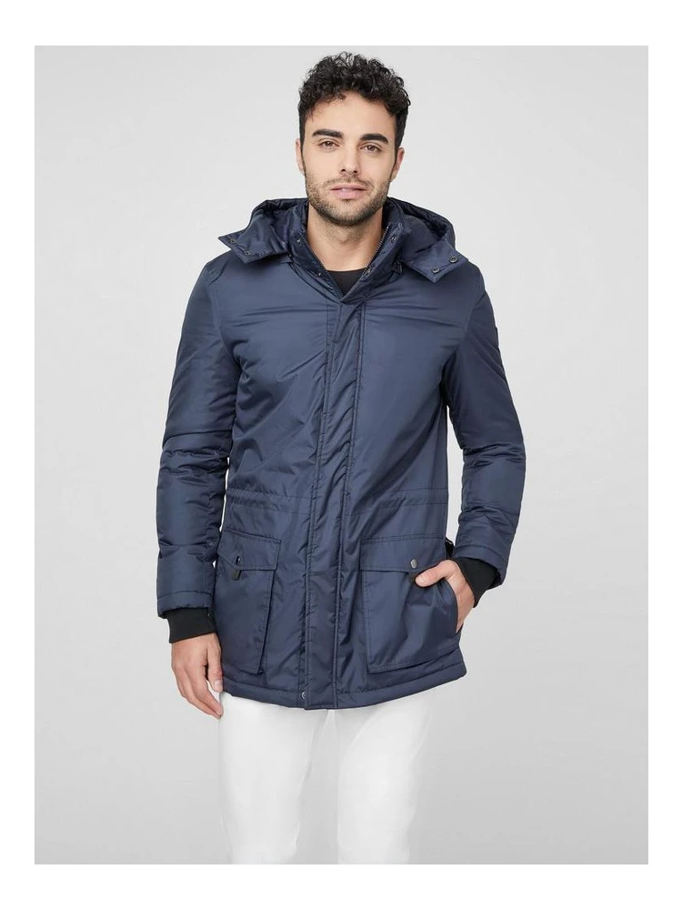Navy Blue Polyester Parka