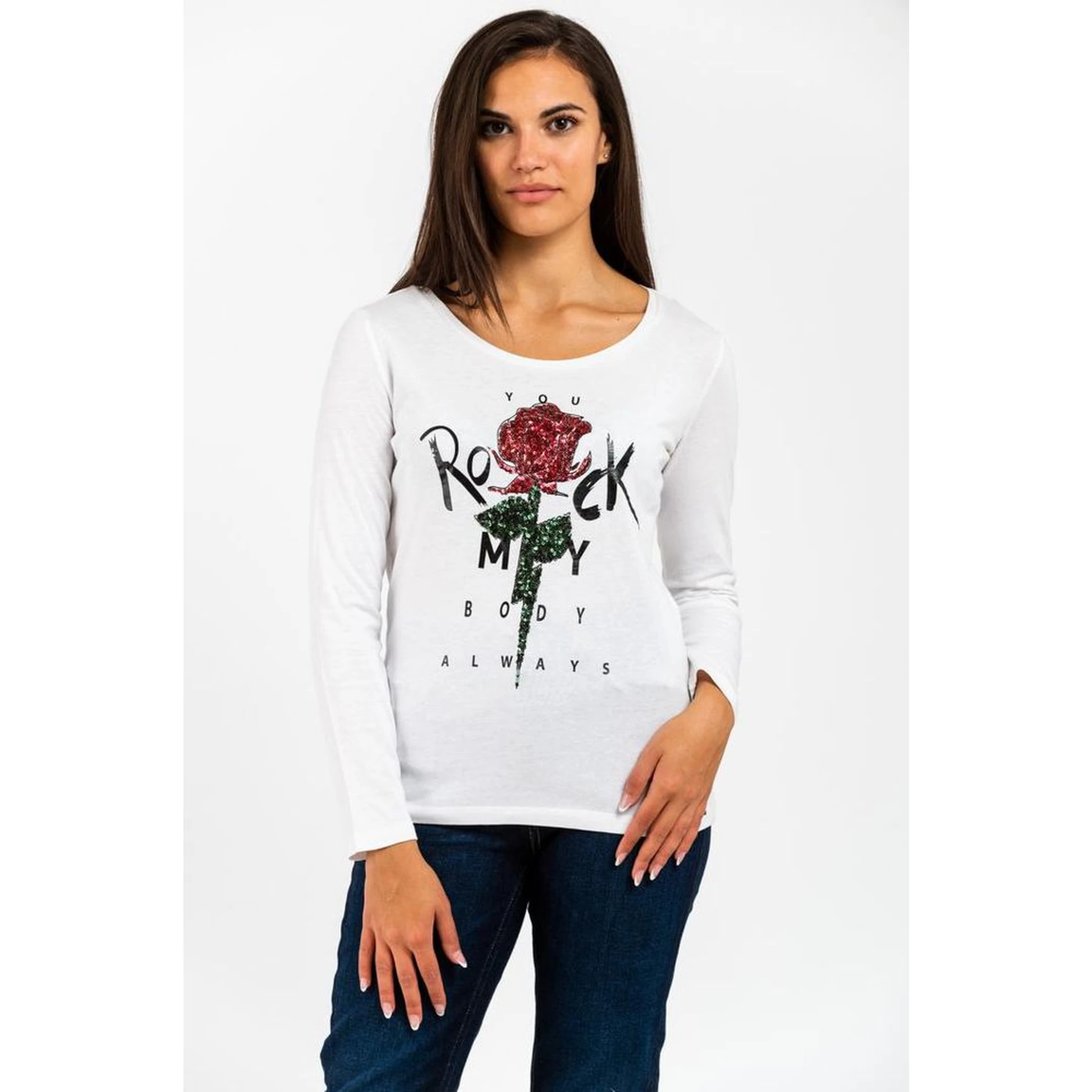 White Cotton Long Sleeve T-Shirt