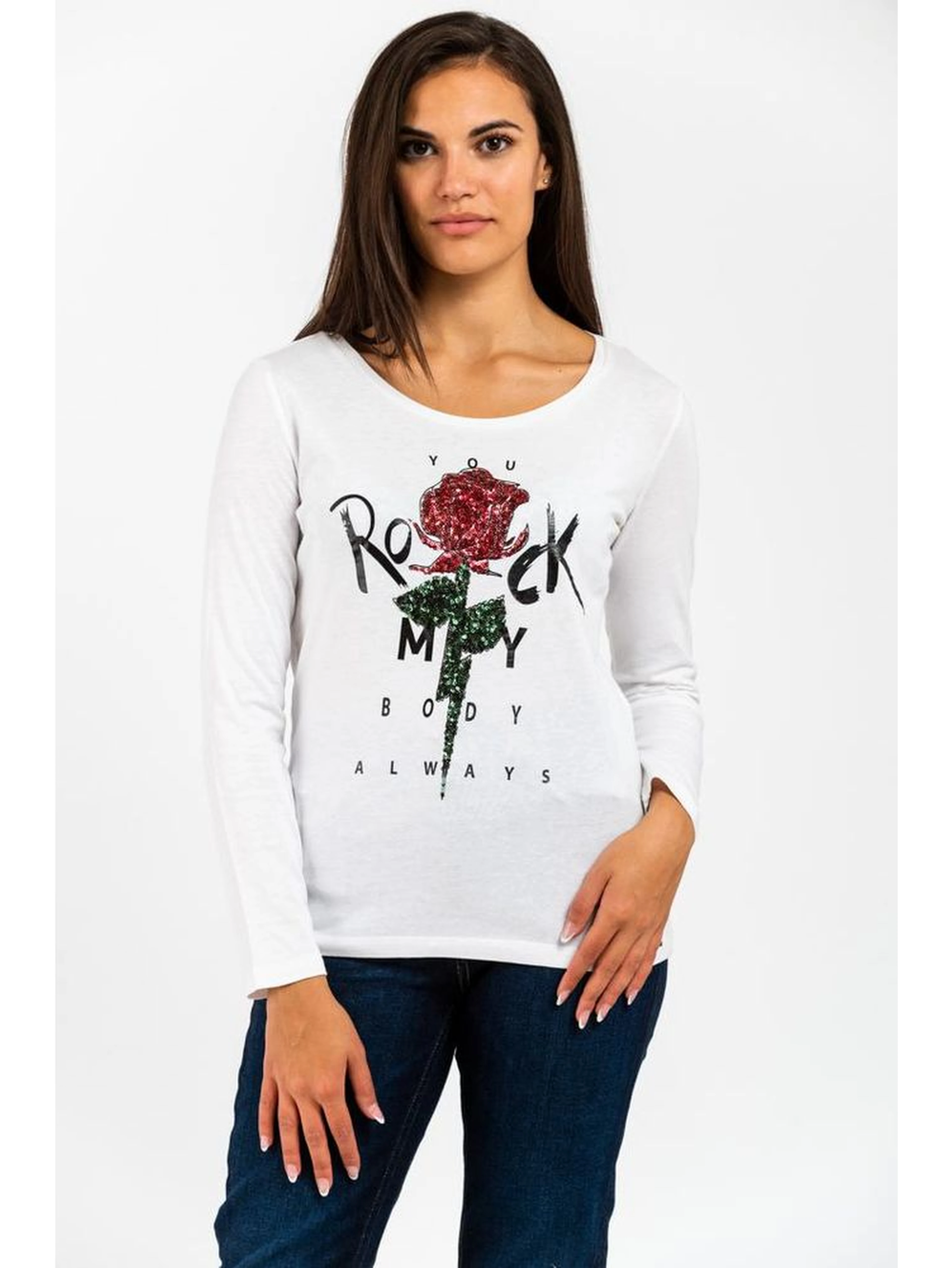 White Cotton Long Sleeve T-Shirt