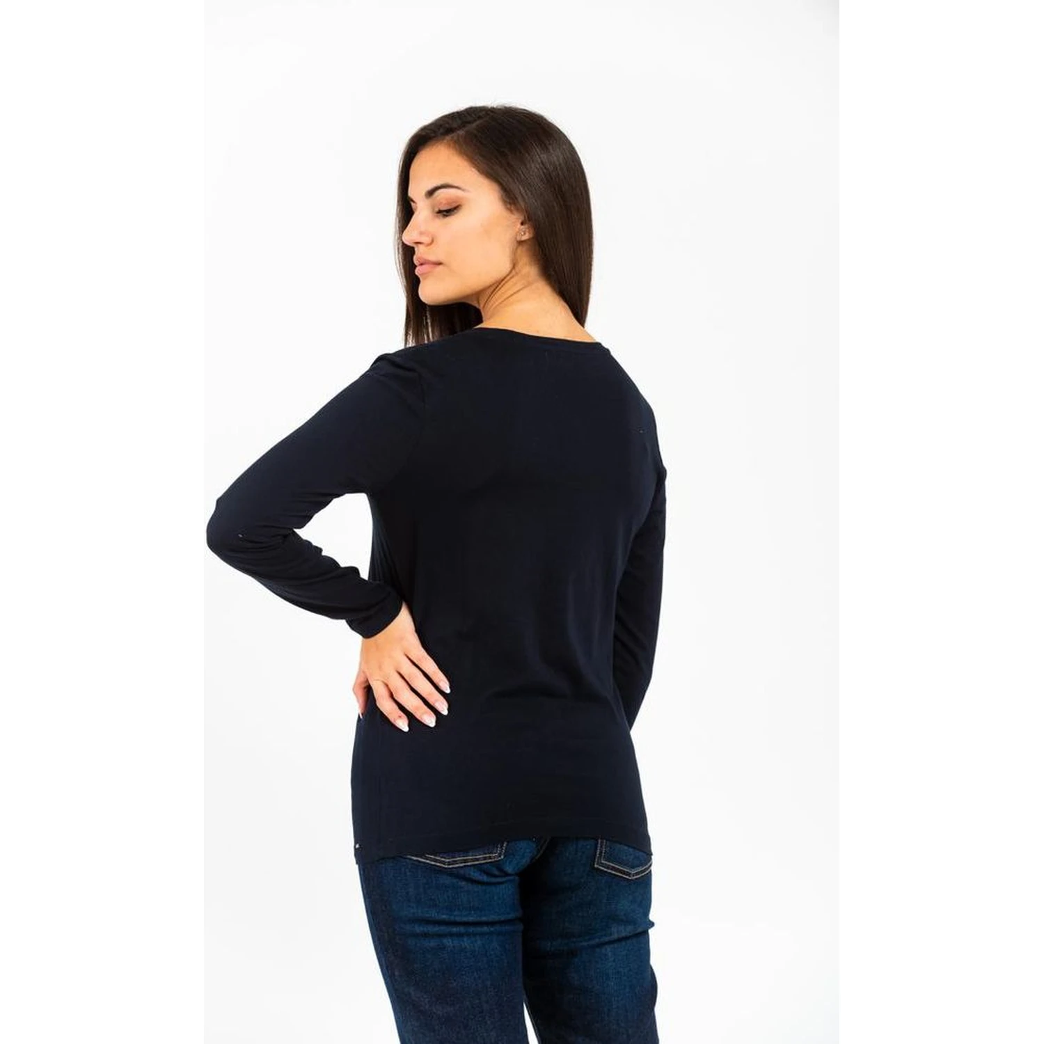 Navy Blue Cotton Long Sleeve T-Shirt