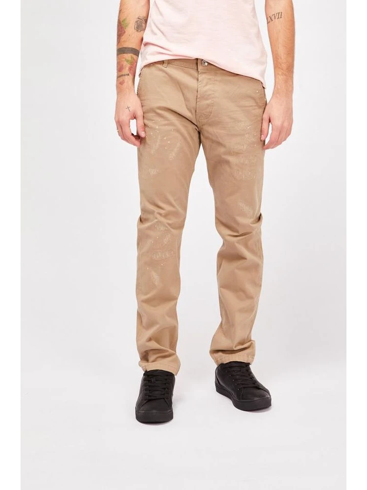 Beige Cotton Casual Pants