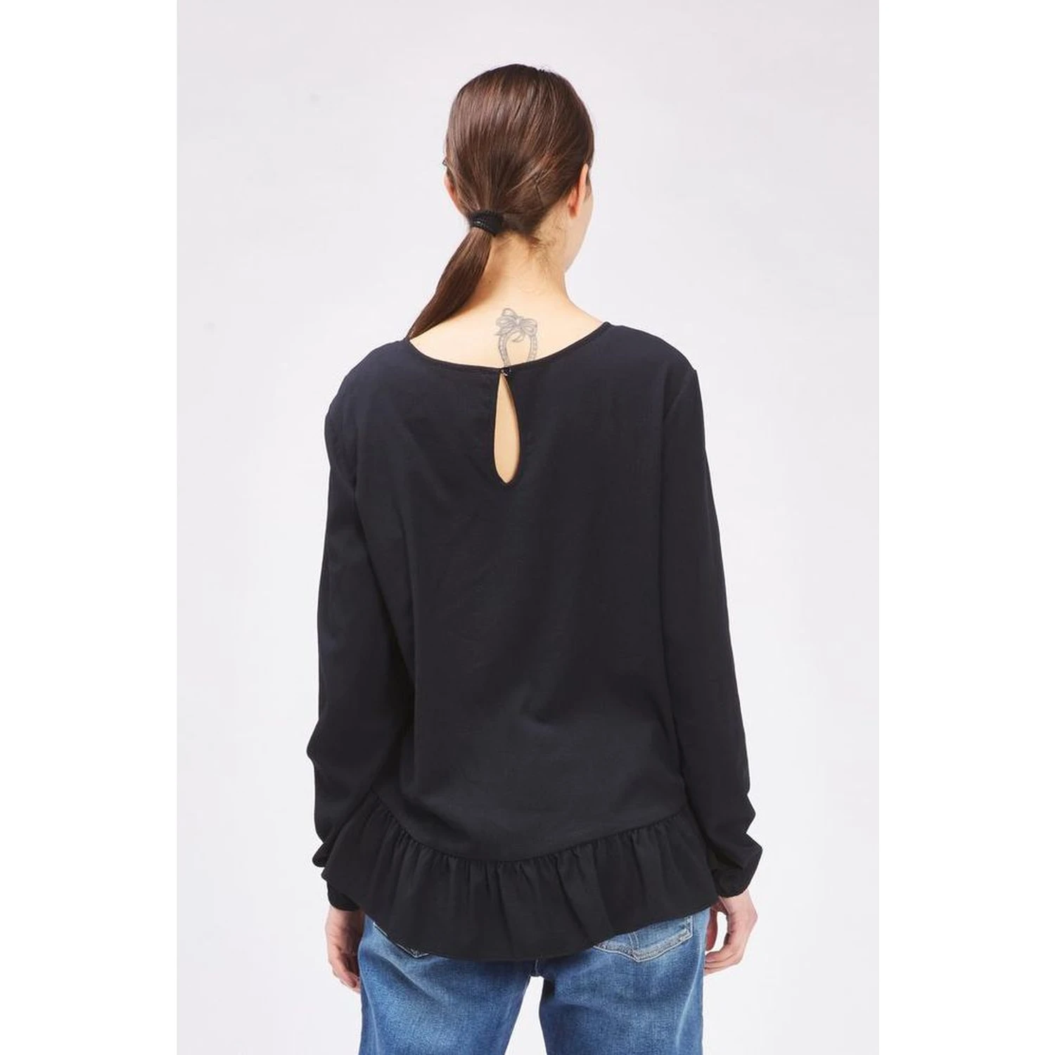 Black Polyester Long Sleeve T-Shirt