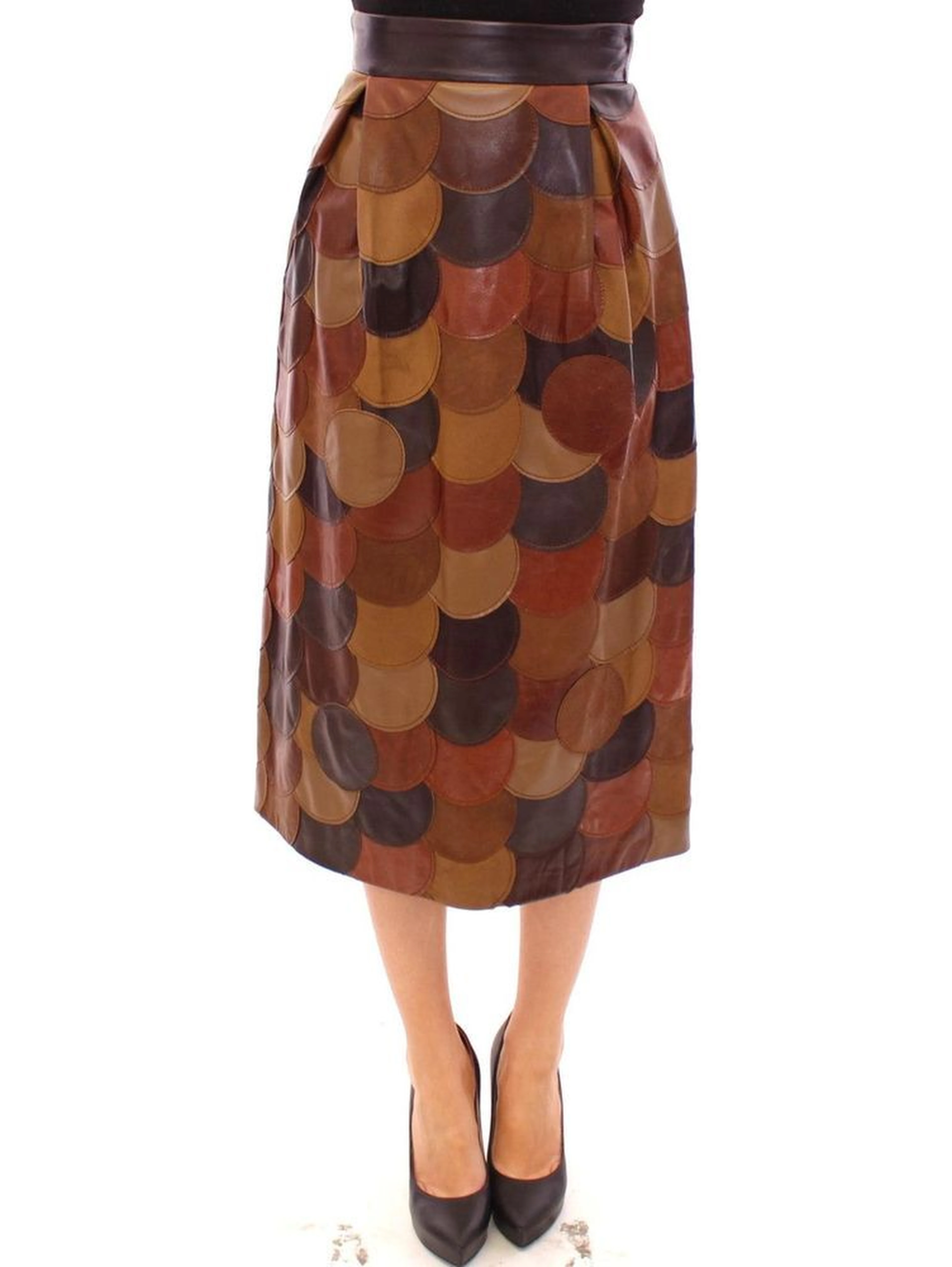 Brown Lamb Leather Midi Skirt
