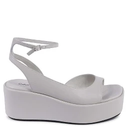 Beige Leather Platform Sandals