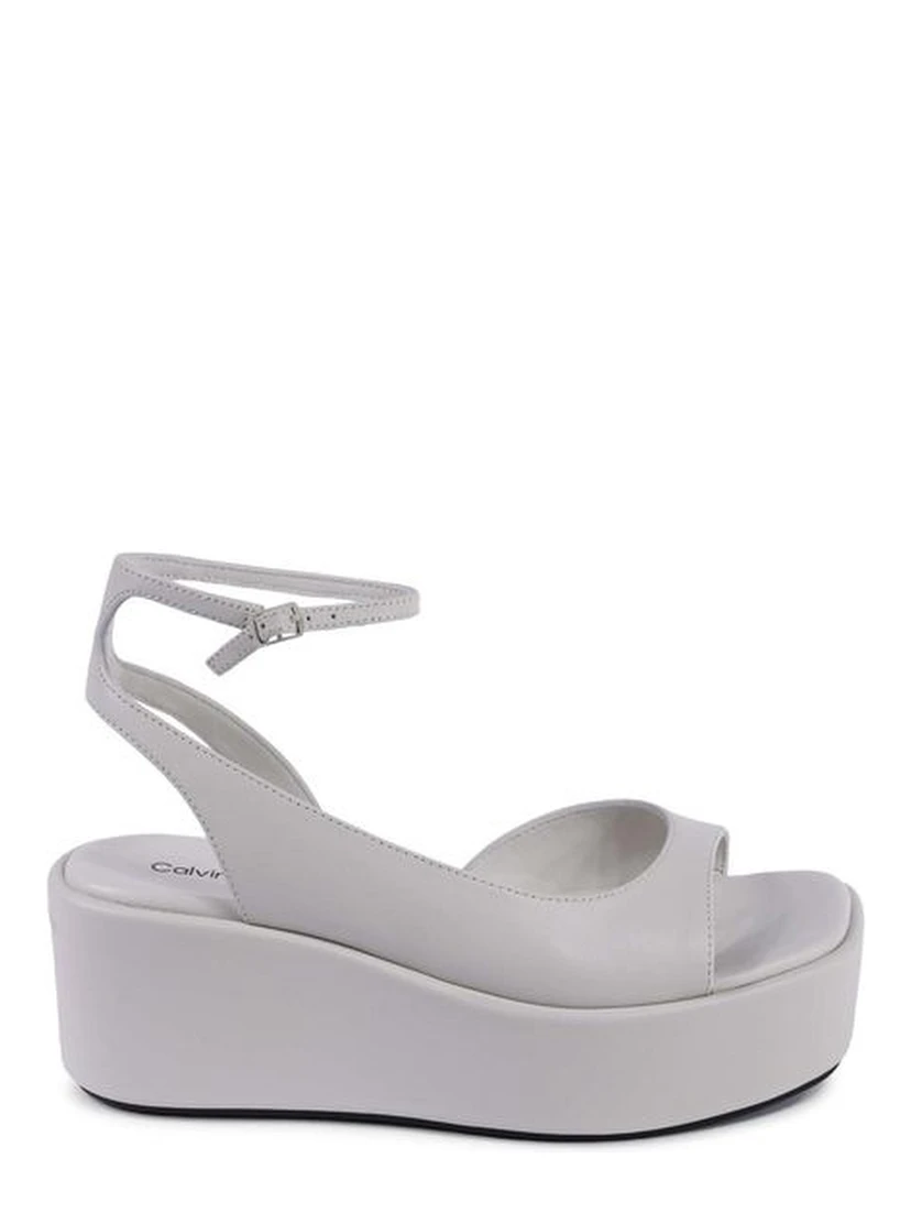 Beige Leather Platform Sandals