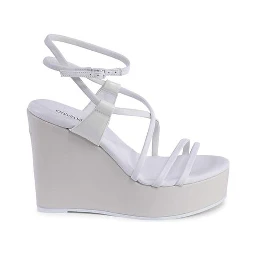 White Leather Wedge Sandals