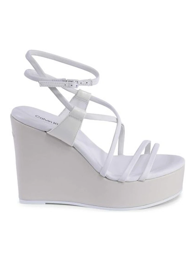 White Leather Wedge Sandals