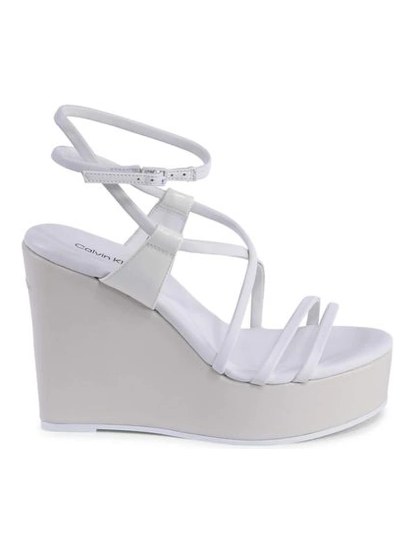 White Leather Wedge Sandals