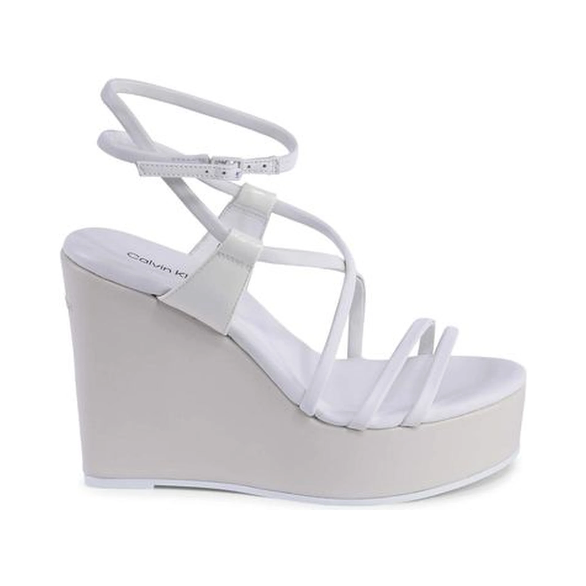 White Leather Wedge Sandals