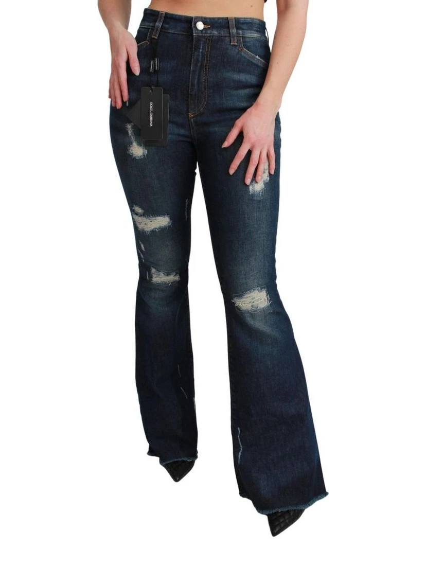 Blue Cotton Flared Jeans