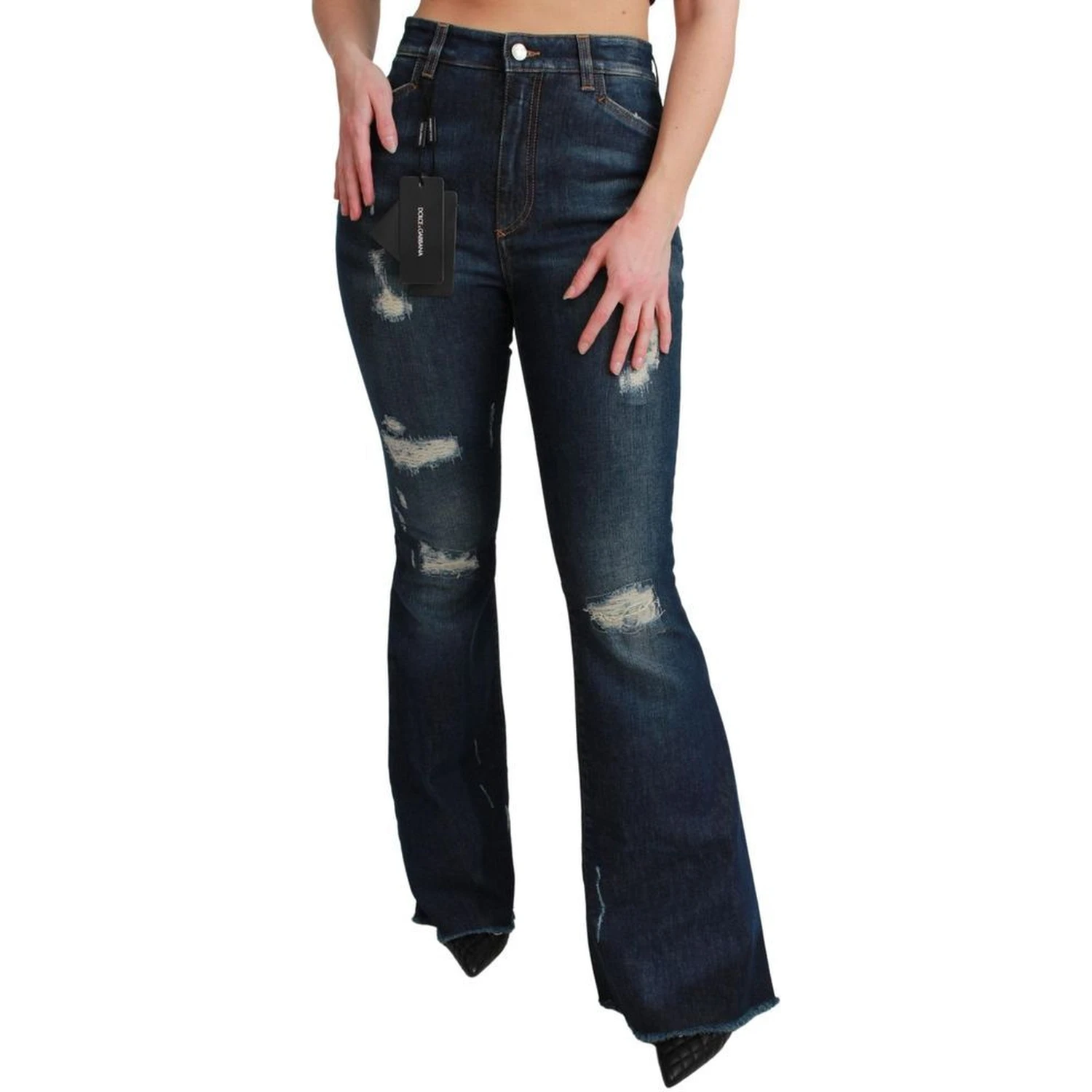Blue Cotton Flared Jeans