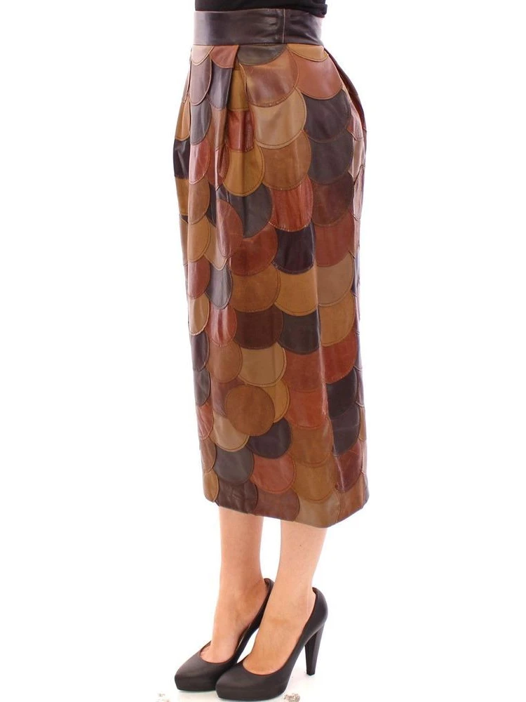 Brown Lamb Leather Midi Skirt alternative
