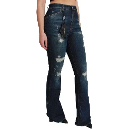Blue Cotton Flared Jeans