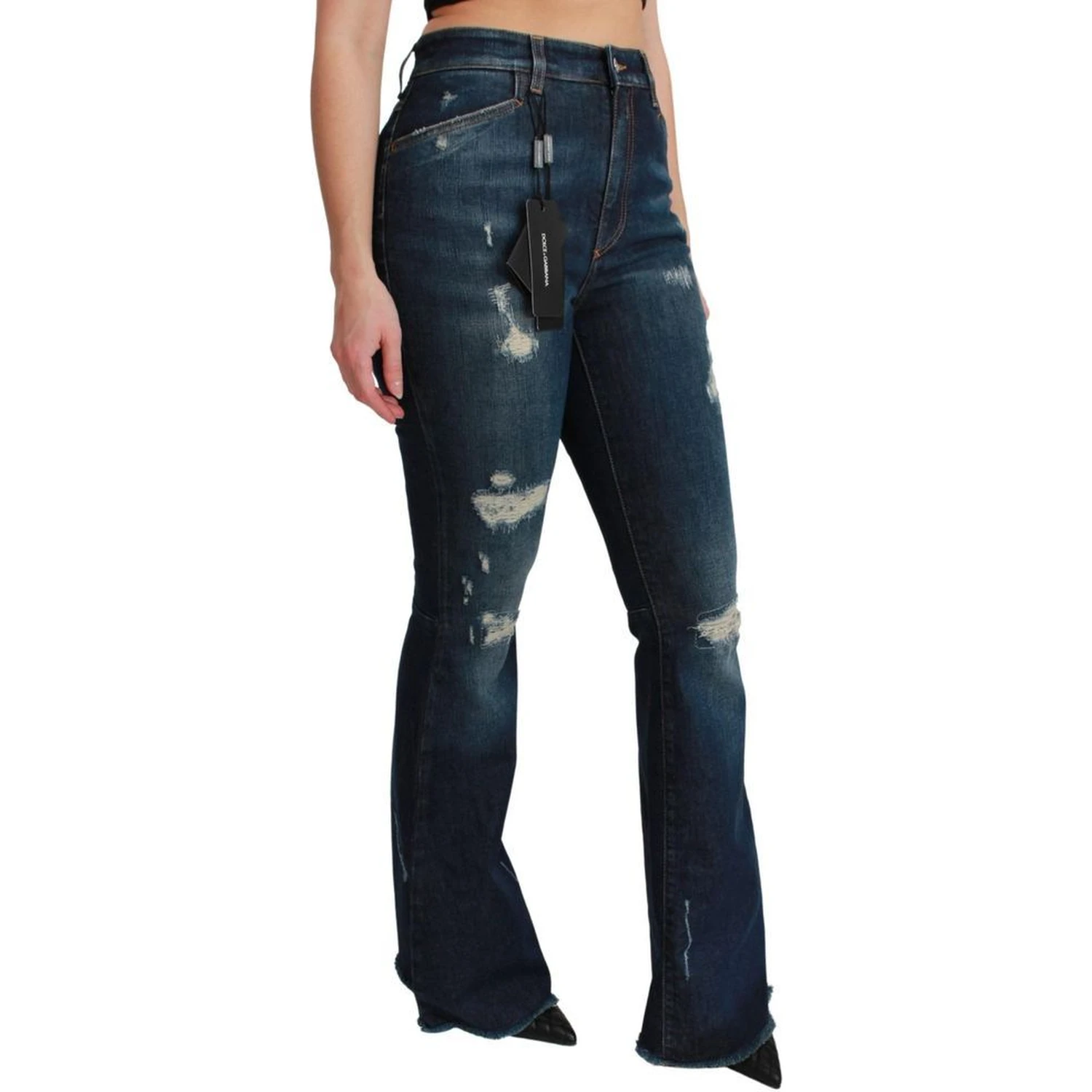 Blue Cotton Flared Jeans