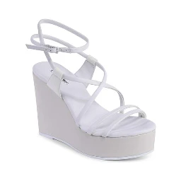 White Leather Wedge Sandals
