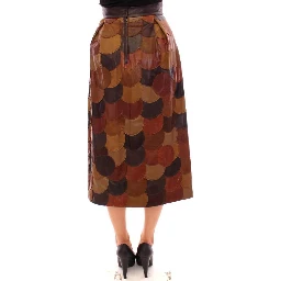 Brown Lamb Leather Midi Skirt