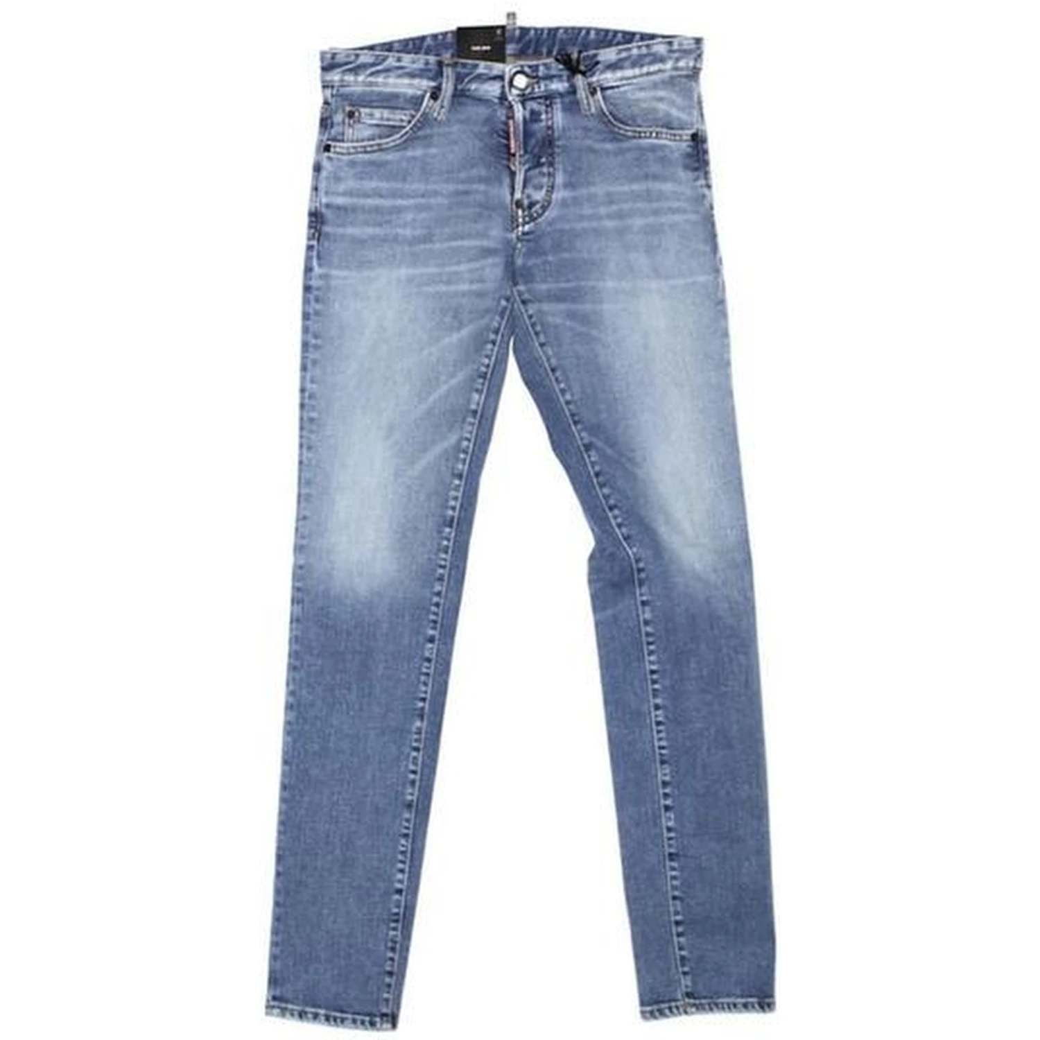 Blue Cotton Straight-Leg Jeans