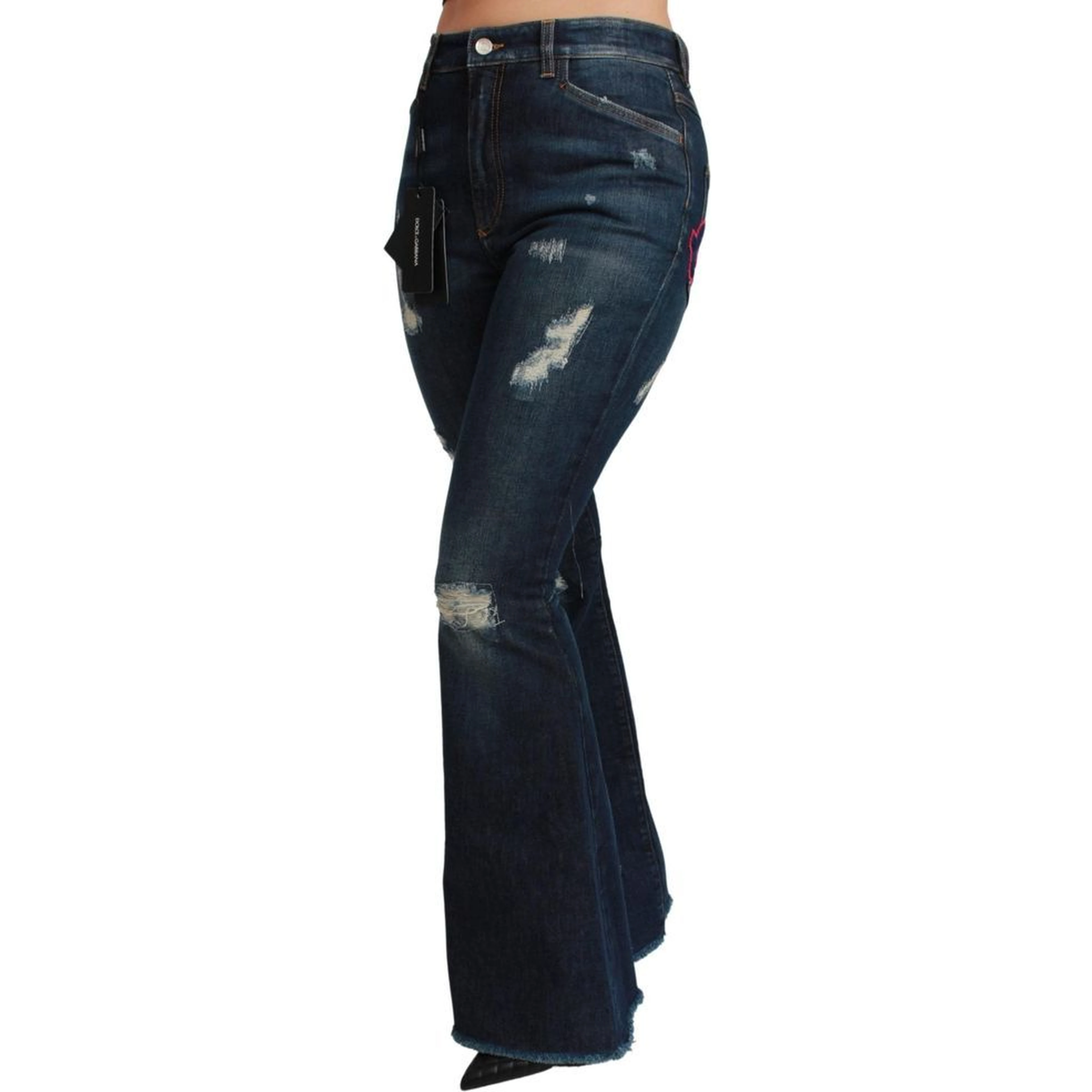 Blue Cotton Flared Jeans
