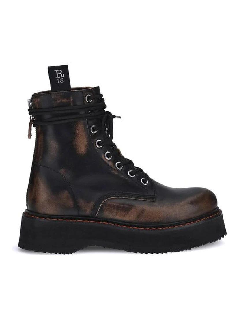 Brown Rubber Lace-Up Boots