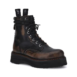 Brown Rubber Lace-Up Boots