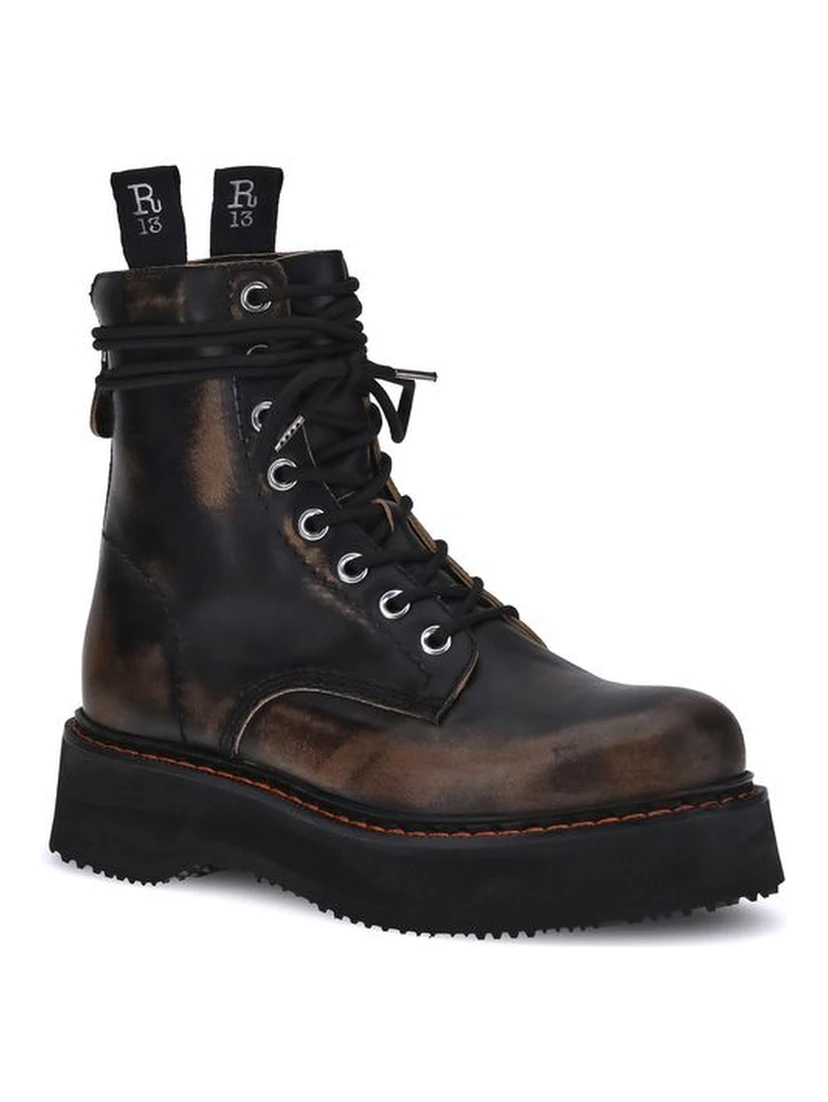 Brown Rubber Lace-Up Boots