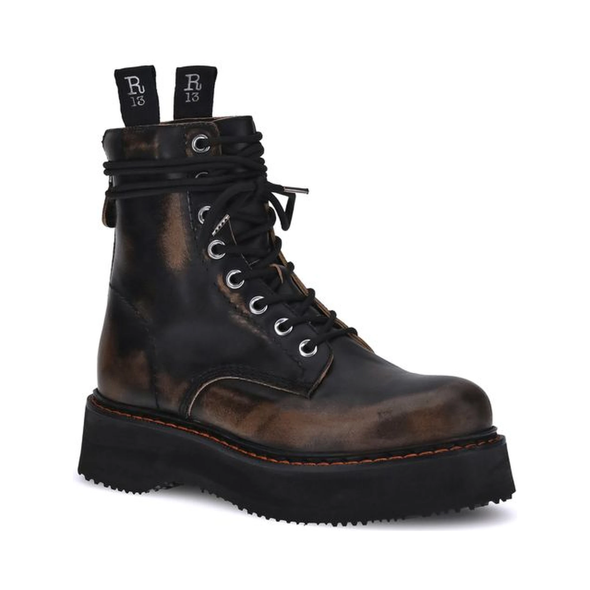 Brown Rubber Lace-Up Boots