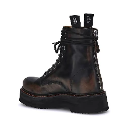 Brown Rubber Lace-Up Boots